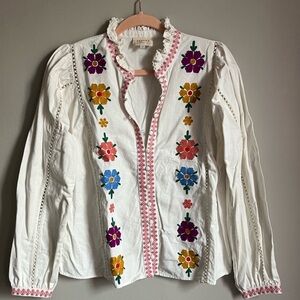 Sezane Yolanda Shirt - Embroidered Button Down blouse Size 8/EU 40